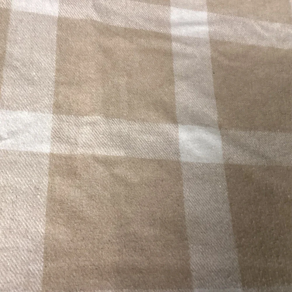 Lauren Ralph Lauren‎ Plaid THROW Scarf Wrap  Wool Blend Tan Cream Fringe 49x34